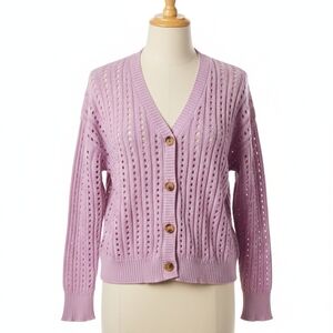 Time & True  Size PS Lavender Pastel Boho Pointelle Cottagecore Button Cardigan